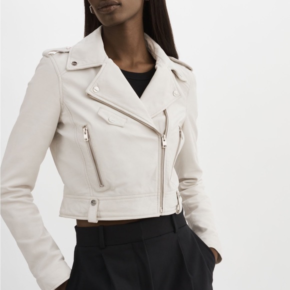 Lamarque Ciara Leather Moto Biker Jacket Bone Size Medium $625 - Picture 2 of 14